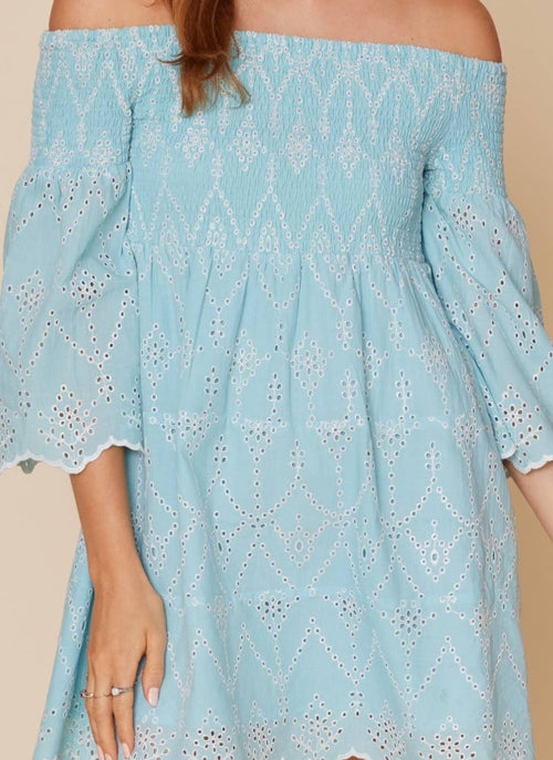 Aria Smocked Off the Shoulder Eyelet Tunic or Dress