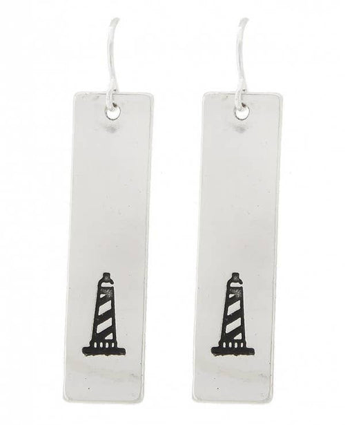 FR2572 Long Rectangle Sea Life Lighthouse Earrings
