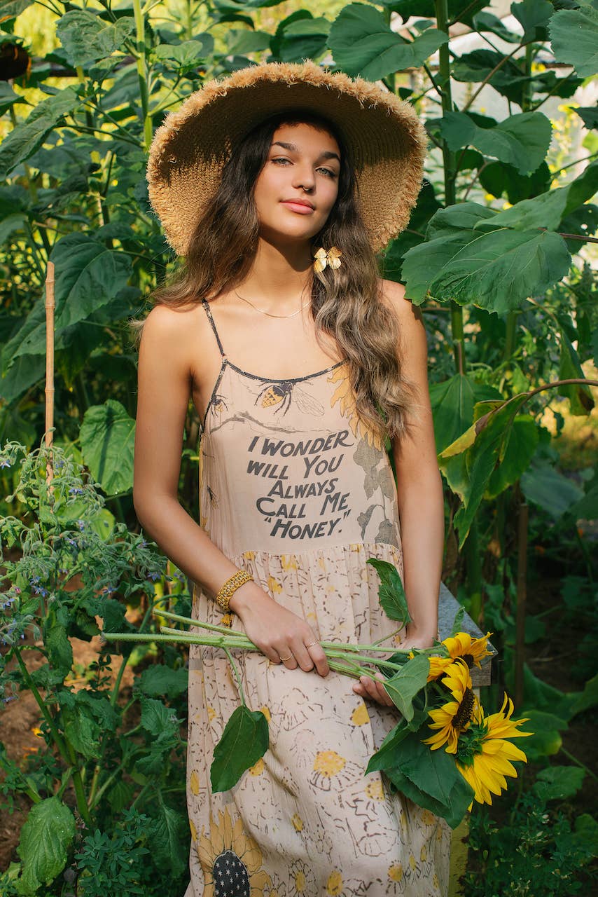 Milk & Honey Bohme Slip Dress with Bees and Sunflowers Cottonways Milk & Honey Bohme Slip Dress with Bees and Sunflowers Cottonways