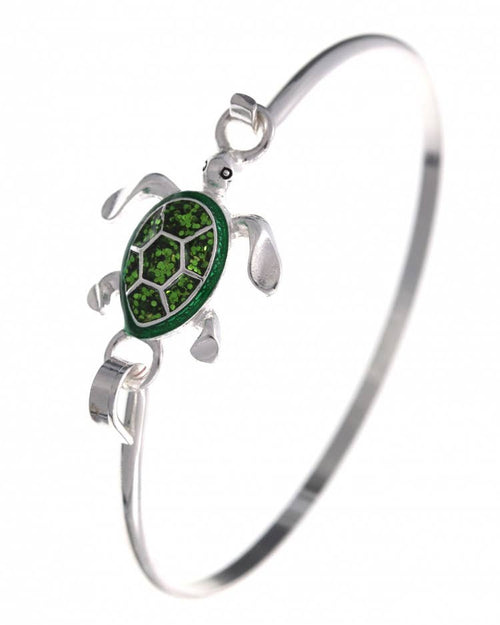 FR3284 Green Glitter Turtle Casting Bangle Bracelet