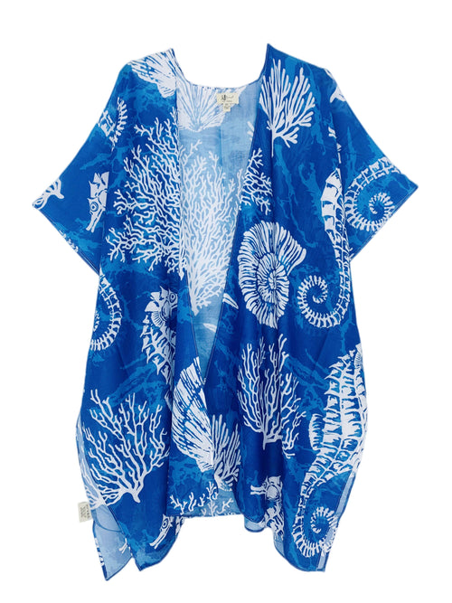 Blue Seahorse Shell & Coral Kimono