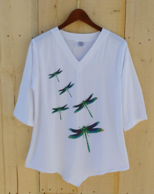 5 Teal Dragonflies 100% Cotton Gauze Top
