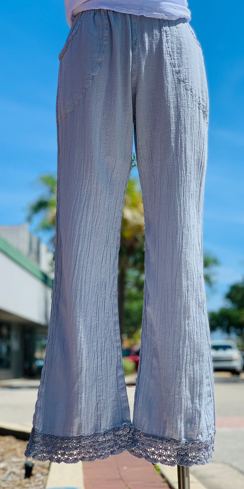 Eddie Lace-Trim Pant With Side Pockets! 100% Cotton Gauze Sale