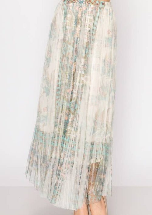 Lined Mesh Long Skirt 610 BG-TURQ