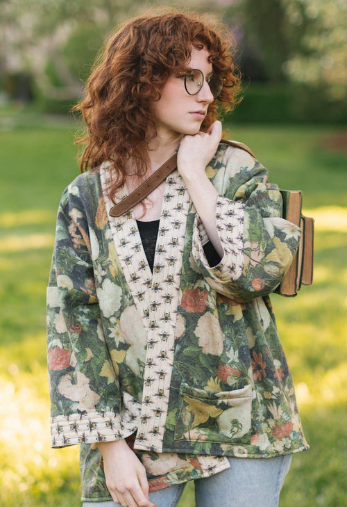 I Dream in Flowers Fleece Lined Cozy Cardigan Kimono Jacket