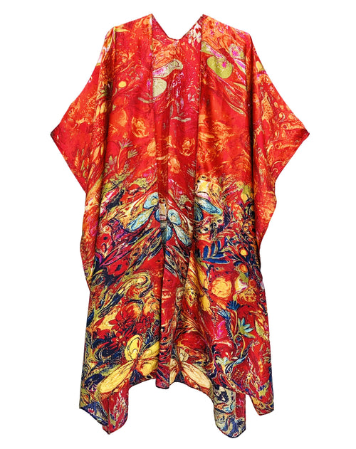 83338 Silky Red-Multi Abstract Art Kimono