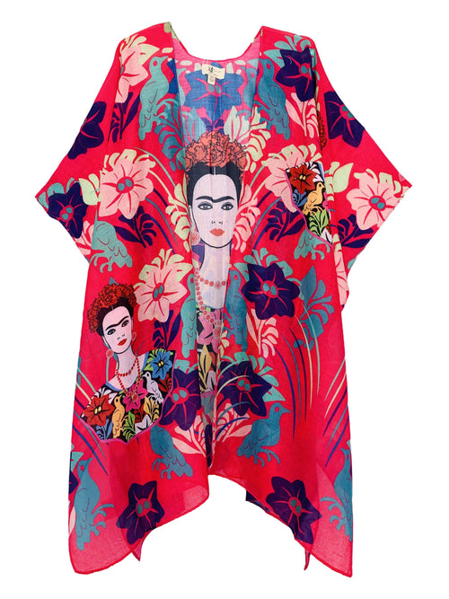 JC 62841 Pink-Red Frida Kahlo Art Kimono