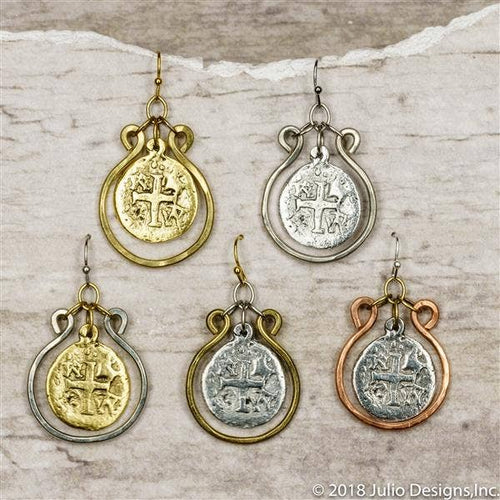 Hand-Hammered Coin Cross Earrings