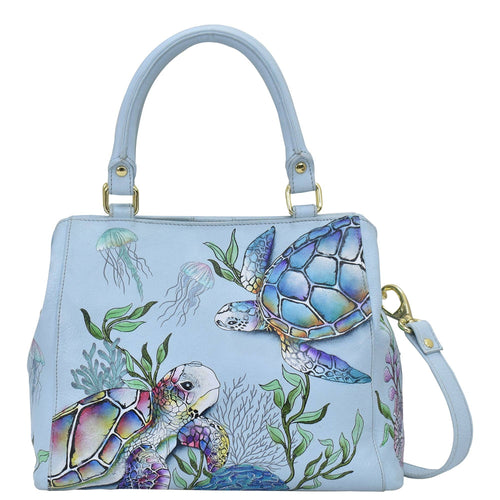Hand-Painted Leather Multi Compartment Satchel - 690